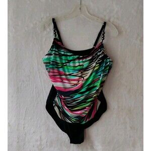 Magicsuit One-Piece Swimsuit Ruched With Beaded Straps Multicolor Women's Size M